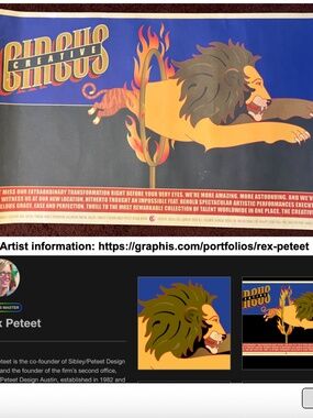 Rex Peteet Lion thru flaming Hoop poster for Creative Circus